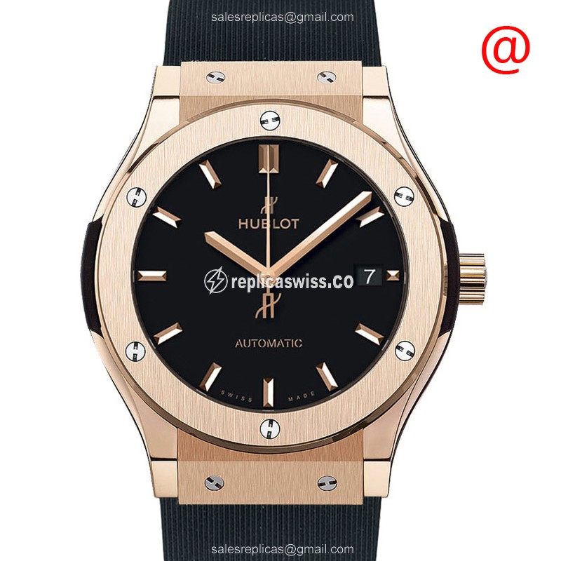 Hublot Classic Fusion Replica - Automatic - 18kt Rose Gold - Black Dial - Rubber Strap - Luxury Replica CLASSIC FUSION Watch