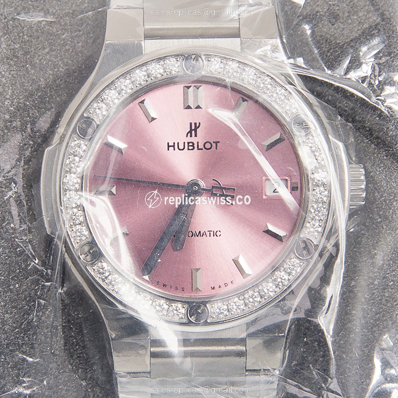 Hublot Classic Fusion Replica - Automatic - Steel Case - Pink Dial - Silver Strap