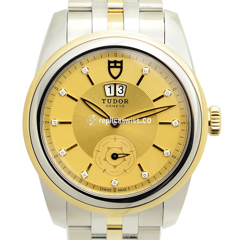 Tudor Glamour Date Automatic - Gold Case & Steel - Gold Dial - Clasp - Gold & Steel Strap - Luxury Replica GLAMOUR DATE Watch