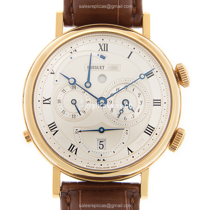 Breguet 5707BA/12/9V6 Replica - Auto - 18kt Gold Case - Silver Dial - Brown Alligator Strap