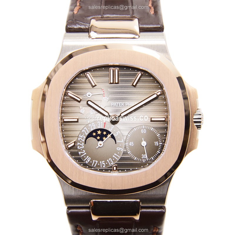 Patek Philippe 5712GR-001 Replica - Auto - 18kt Rose Gold - Gray Dial - Brown Alligator Strap