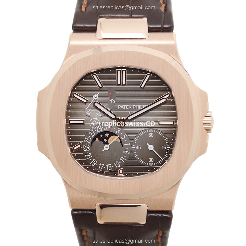 Patek Philippe 5712R-001 Replica - Automatic 18kt Rose Gold - Dark Grey Dial, Brown Alligator Strap
