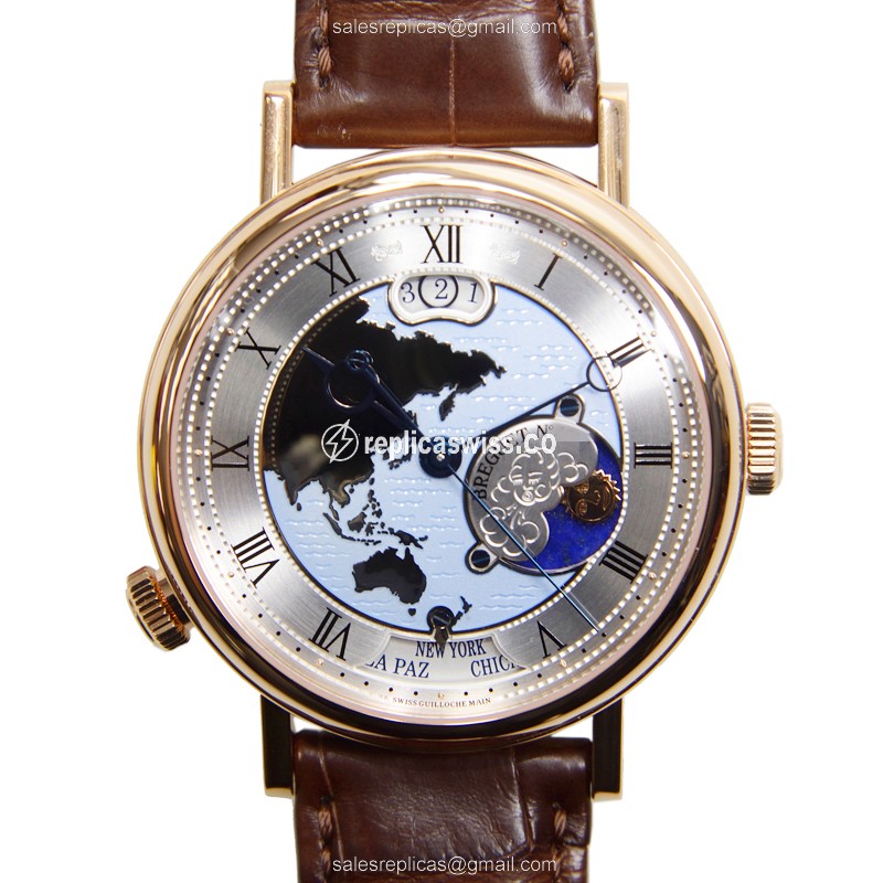 Classical Breguet 5717BR/AS/9ZU - Automatic 18kt Rose Gold - Silver Dial, Brown Alligator