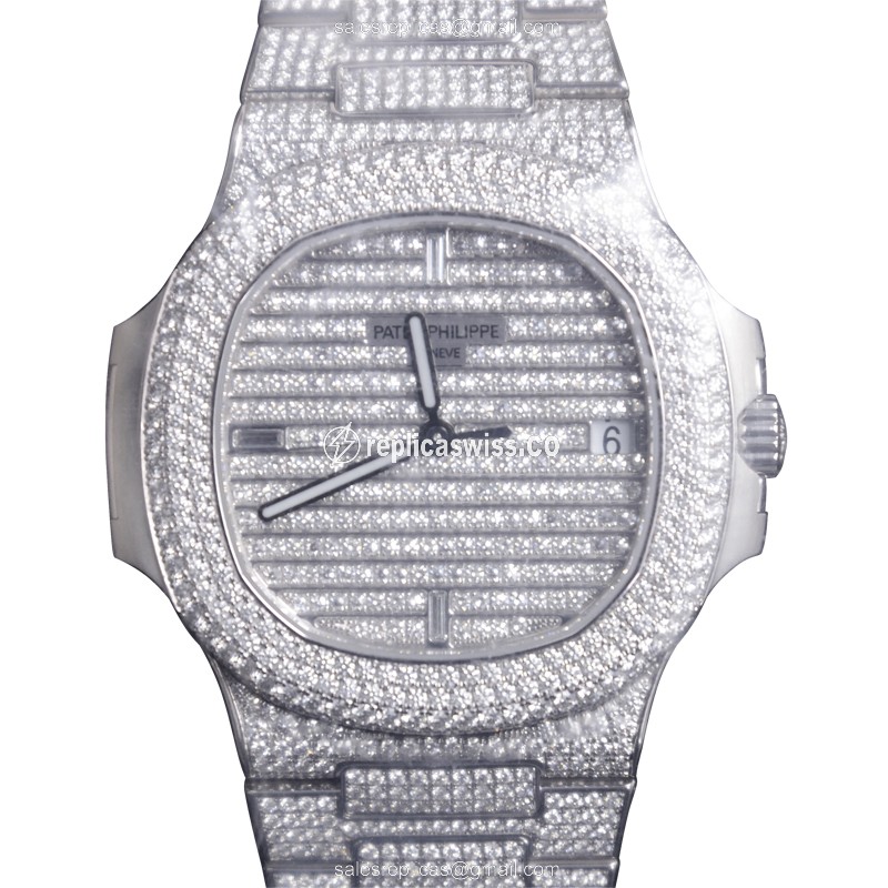Patek Philippe 5719/1G-001 Replica - Automatic - 18kt White Gold - Diamond Dial - Silver Strap