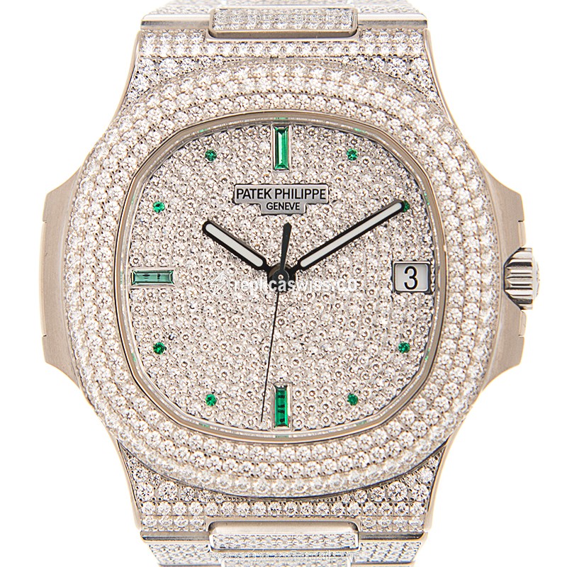Patek Philippe 5719/1G-010 Replica - Automatic - 18kt White Gold - Diamond Case - Silver Dial