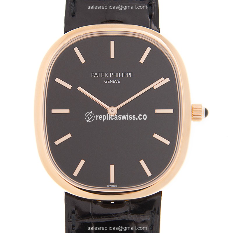 Patek Philippe 5738R-001 Replica - Automatic - 18kt Rose Gold - Black Dial, Alligator Strap