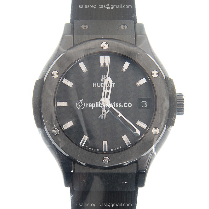 Hublot Classic Fusion Replica - Automatic - Black Dial - Ceramics Case - Black Rubber Strap