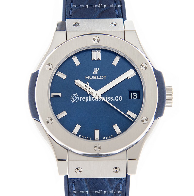 Hublot Classic Fusion Quartz Titanium - Blue Dial - Blue Alligator Strap