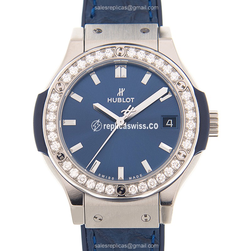 Hublot Classic Fusion Replica - Quartz - Steel Case - Blue Dial - Blue Alligator Strap