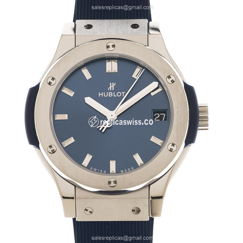 Hublot Classic Fusion Replica - Quartz - Steel Case - Blue Dial - Blue Rubber Strap