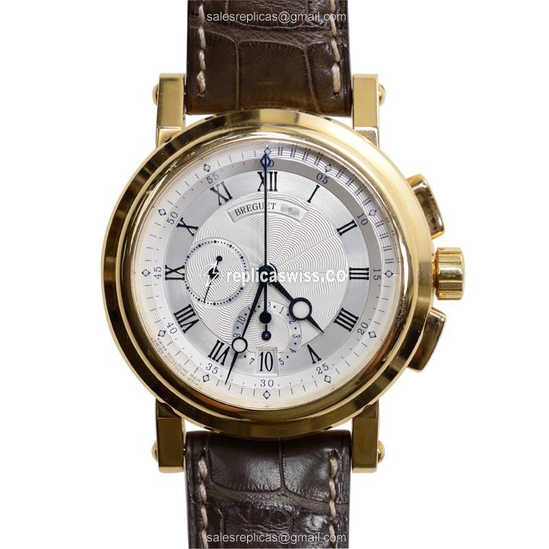 Breguet 5827BA/12/5ZU MARINE - Auto 18kt Gold - Silver Dial - Brown Alligator Strap