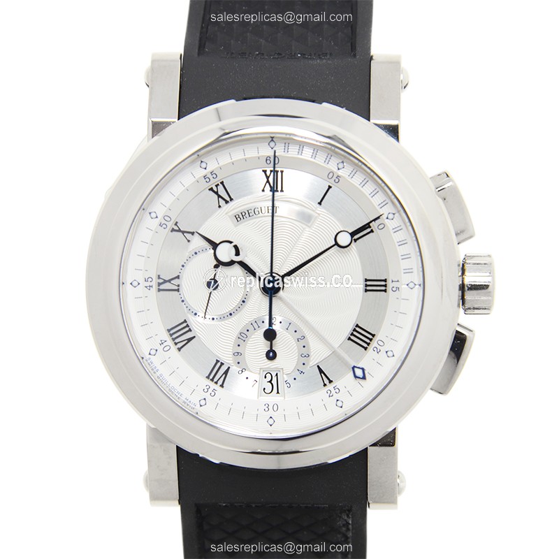 Breguet 5827BB/12/5ZU Replica - Automatic - 18kt White Gold Case - White Dial - Black Rubber Strap