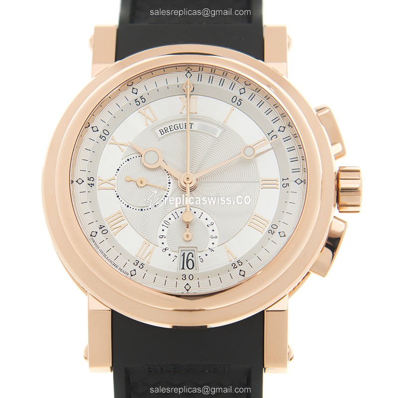 Breguet Marine Replica - Automatic 18kt Rose Gold - Silver Dial - Black Rubber Strap