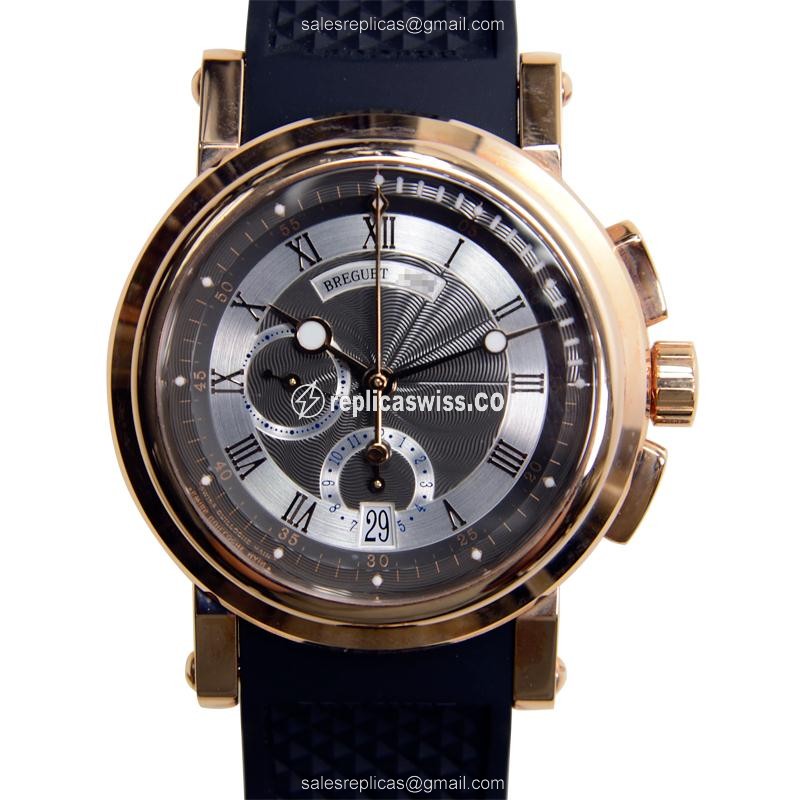 Breguet Marine Replica - Automatic - 18kt Rose Gold - Black Dial - Rubber Strap