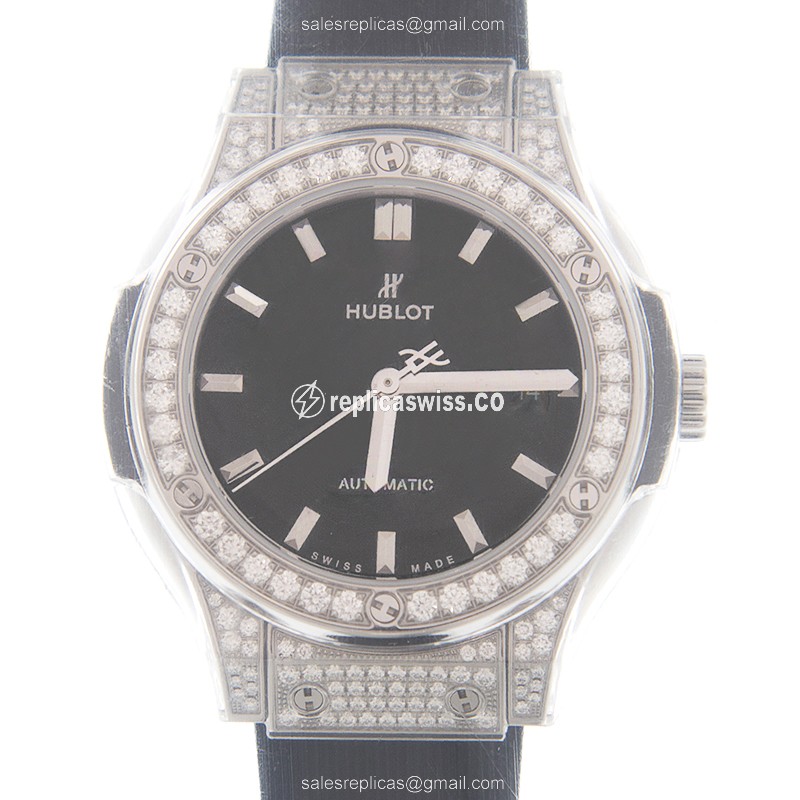 Hublot Classic Fusion Replica - Automatic - PVD Titanium - Black Dial - Rubber Strap