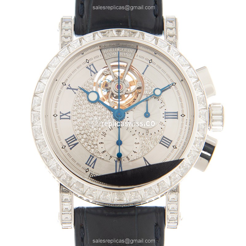 Breguet Marine Replica - Manual Wind - 18kt White Gold - Diamond - Silver Dial - Green Alligator Strap