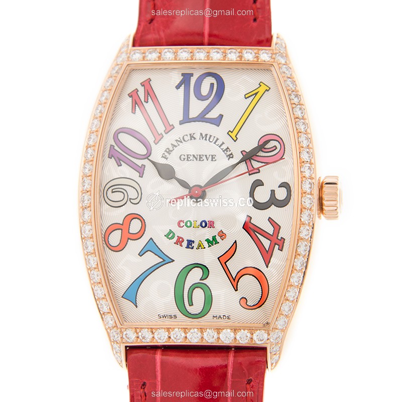 Franck Muller 5850 M SC COL DRM D 1R 5N Replica - Automatic - 18kt Rose Gold Case - White Dial - Alligator Red Strap