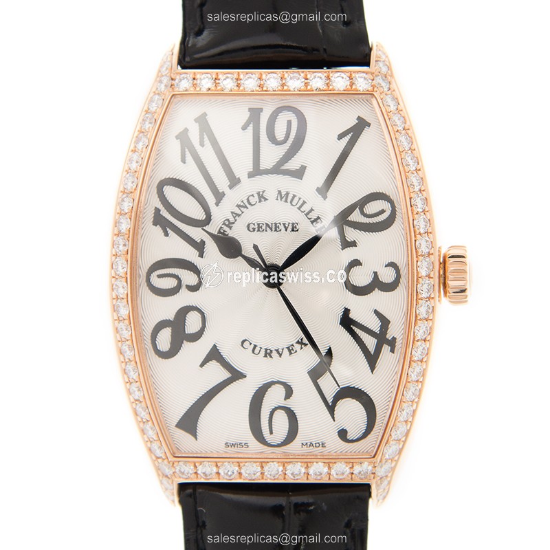 Franck Muller CINTREE CURVEX 5850 M SC D 1R Auto 18kt Rose Gold Diamonds - White Dial Buckle Black Alligator