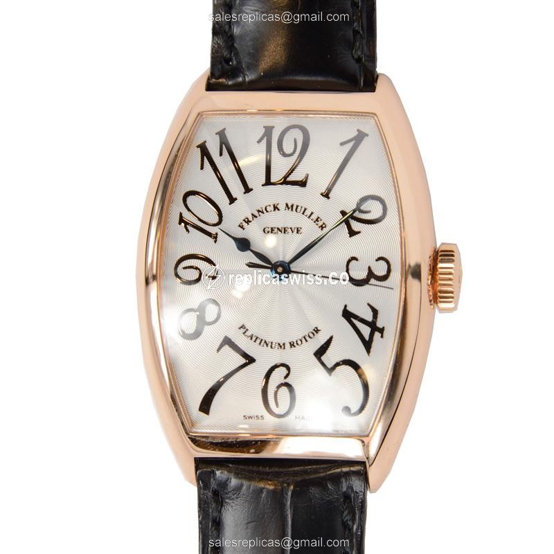 Franck Muller 5850 SC Replica - Automatic - 18kt Rose Gold - Silver Dial, Leather Strap