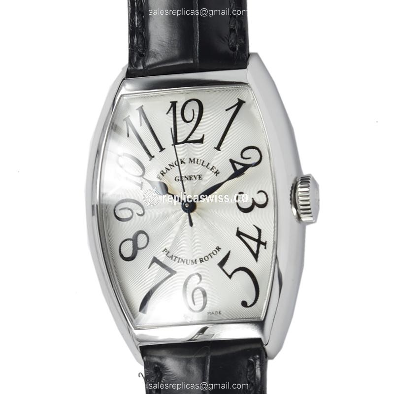 Franck Muller 5850 SC Curvex - Automatic - Stainless Steel - Silver Dial - Black Leather Strap - Luxury Replica CINTREE CURVEX Watch