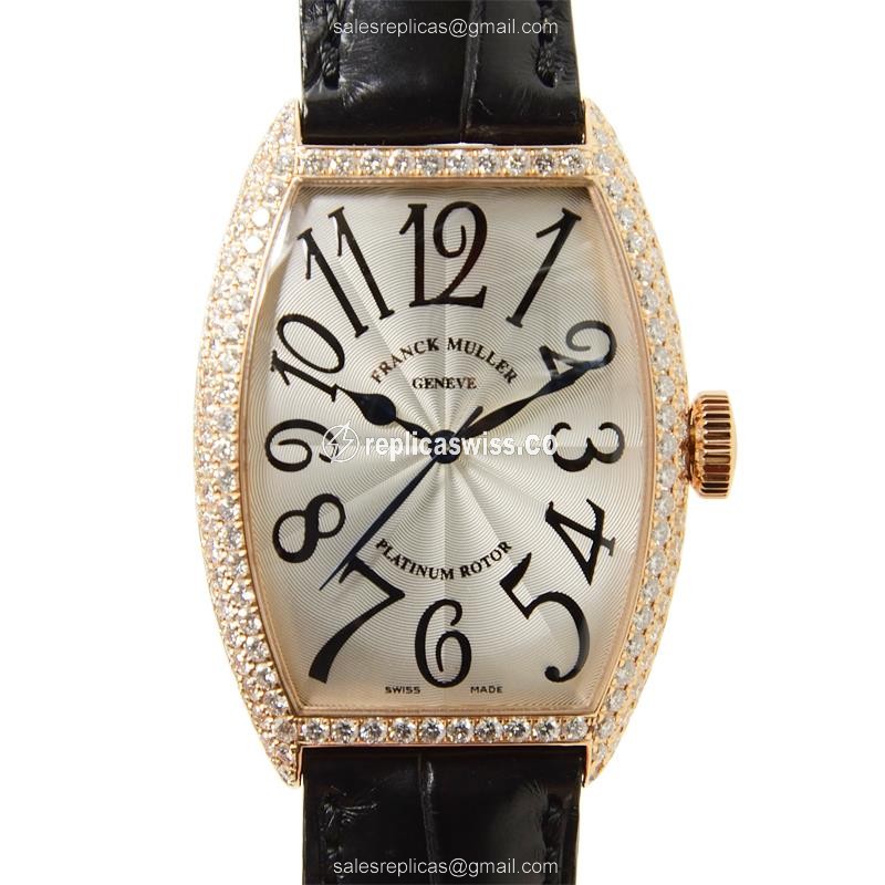 Franck Muller 5850 SC D Replica - Automatic - Rose Gold Case - Diamonds on Dial - Silver - Luxury Replica CINTREE CURVEX Watch