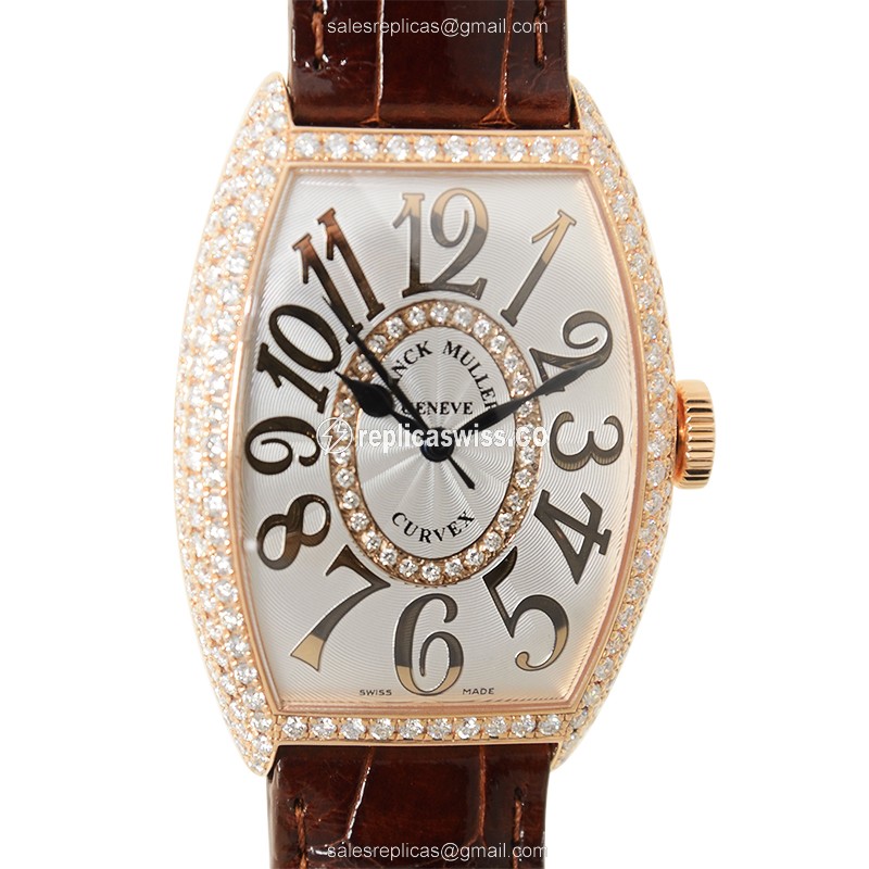 Franck Muller 5850 SC REL D CD 1R REL 5N CINTREE CURVEX - 18kt Rose Gold - Diamonds - Automatic - Silver Dial - Brown Alligator Strap