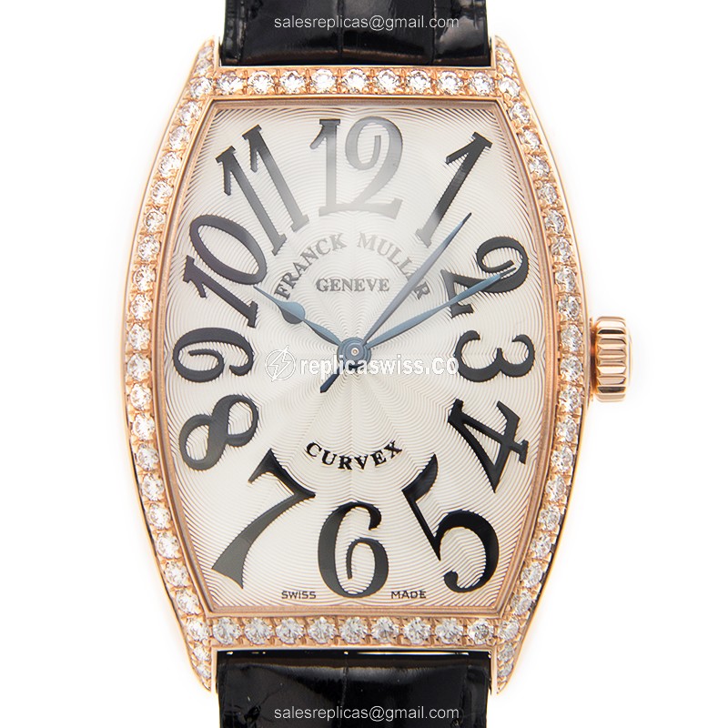 Franck Muller 5851 M SC D 1R CINTREE Curvex Auto 18kt Rose Gold Diamonds - Black Alligator Buckle - Luxury Replica CINTREE CURVEX Watch