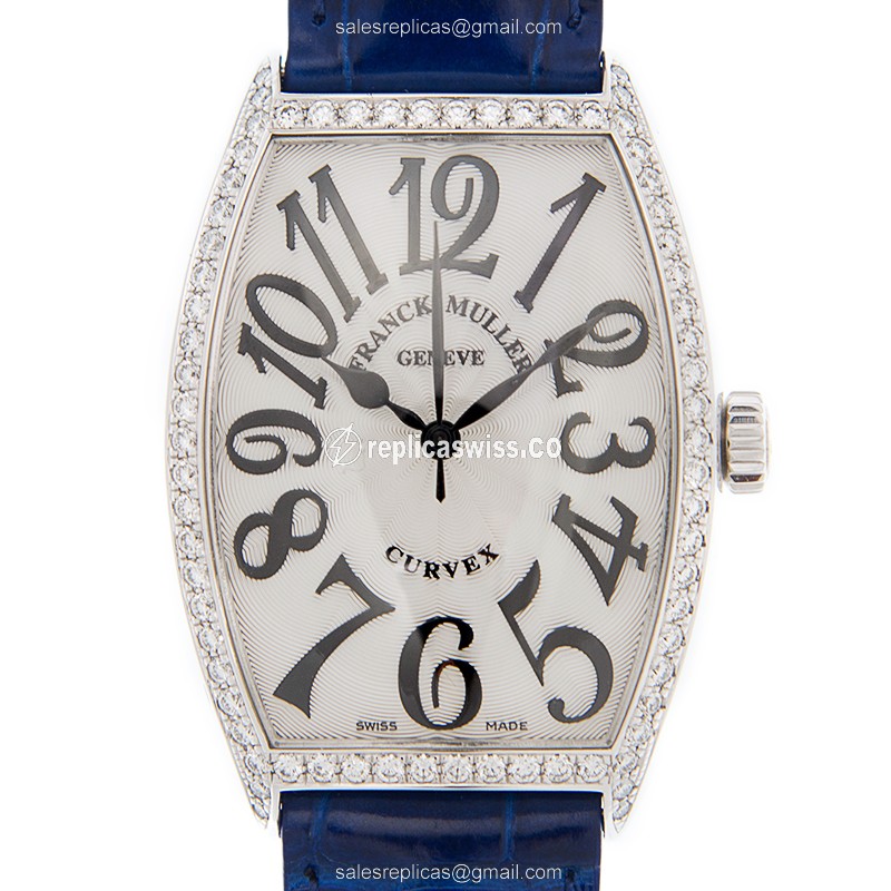 Franck Muller 5851 M SC D 1R AC Curvex - Automatic - Steel Case - White Dial, Blue Alligator Strap