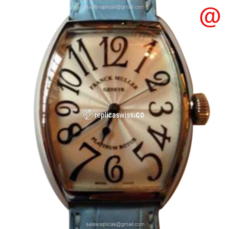 Franck Muller Cintree Curvex Replica - Auto - Steel Case - Silver Dial - Blue Leather Strap - Buckle Clasp - Luxury Replica CINTREE CURVEX Watch