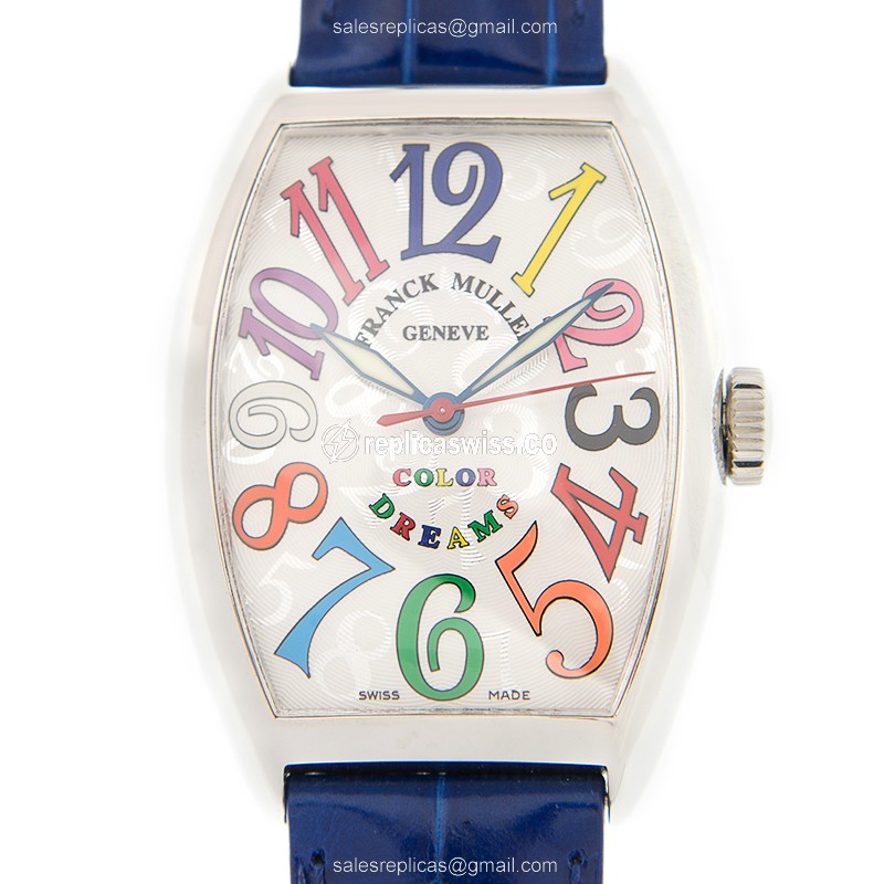 Franck Muller 5851 Replica - Automatic - Steel - White Dial - Blue Alligator Strap - Buckle Clasp - Luxury Replica CINTREE CURVEX Watch