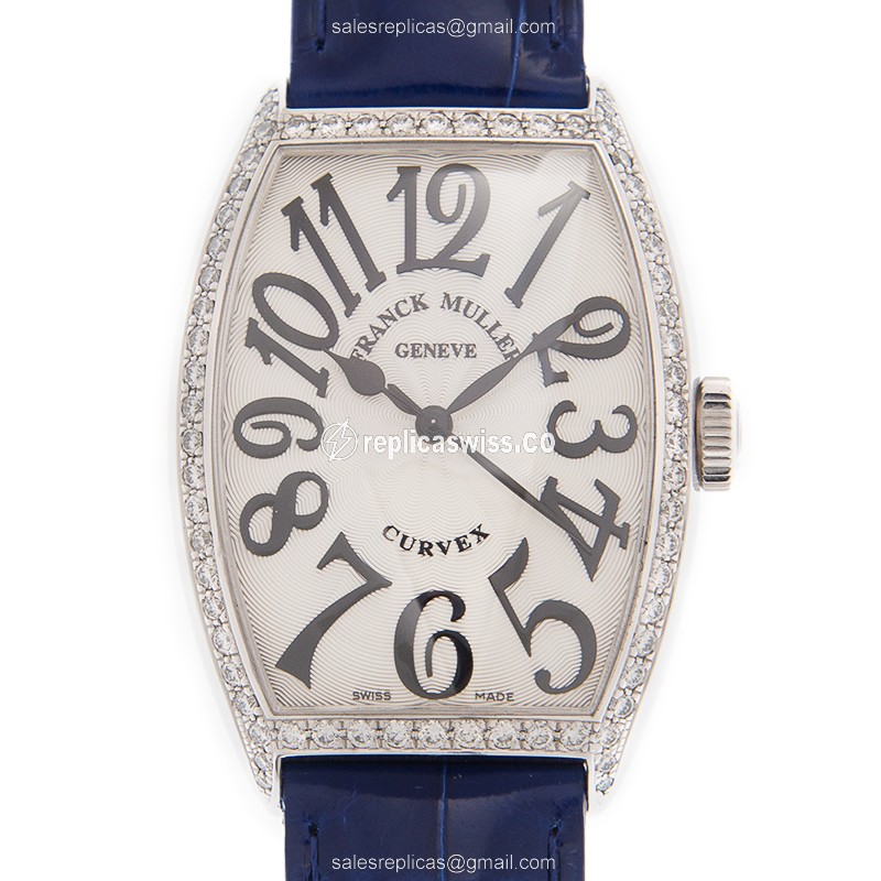 Franck Muller Curvex Replica - Automatic - Steel Case - Silver Dial - Blue Alligator Strap - Buckle Clasp - Luxury Replica CINTREE CURVEX Watch