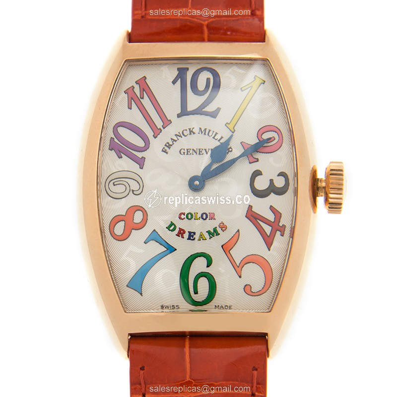 Franck Muller 5852 QZ COL DRM 5N Curvex - Quartz - 18kt Rose Gold Case - White Dial, Leather Orange Strap