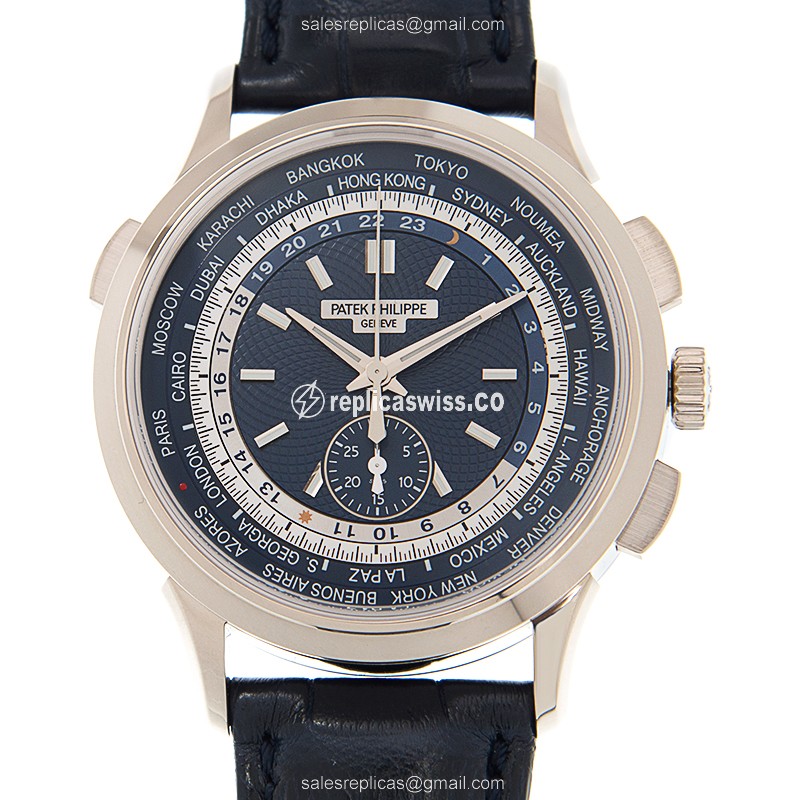 Patek Philippe 5930G-001 Replica - Auto - 18kt White Gold - Blue Dial, Blue Alligator Strap