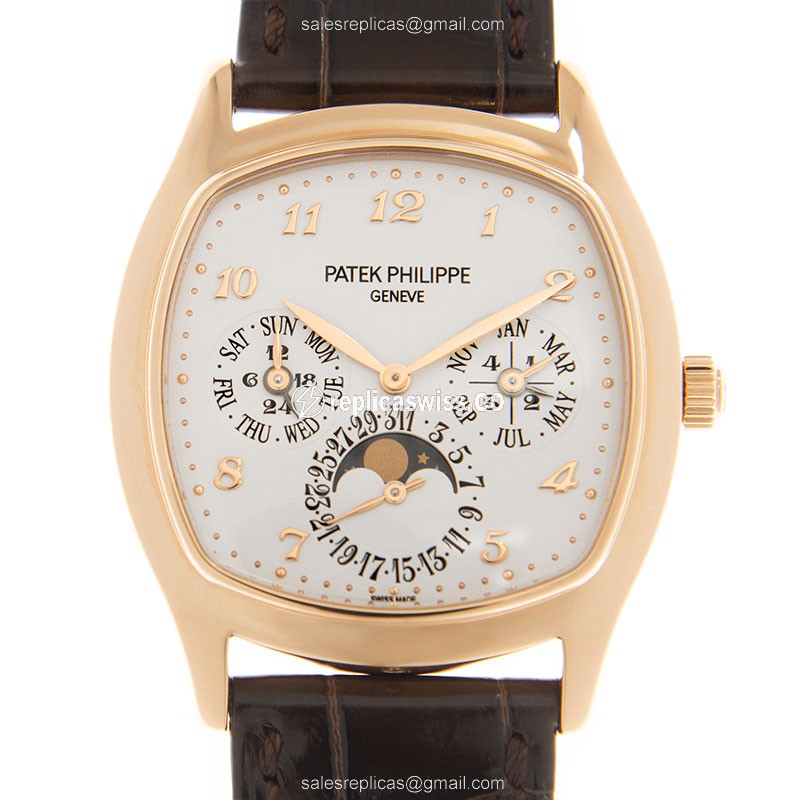 Patek Philippe 5940R-001 Grand Complications Replica - Automatic - 18kt Rose Gold - White Dial - Leather Brown Strap