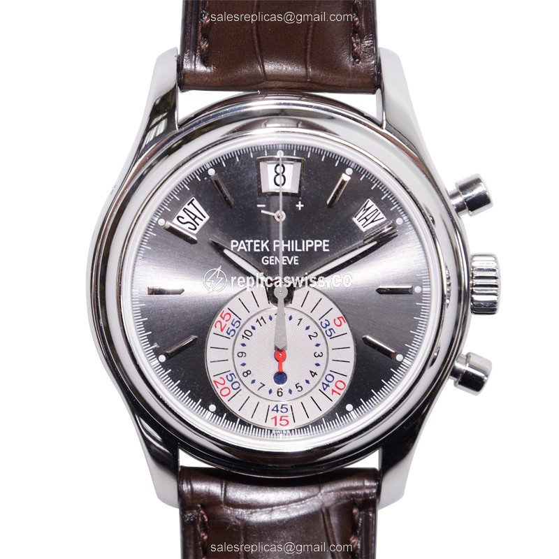 Patek Philippe 5960P-001 Replica - Automatic - 18kt Gold - Dark Grey Dial - Brown Alligator Strap