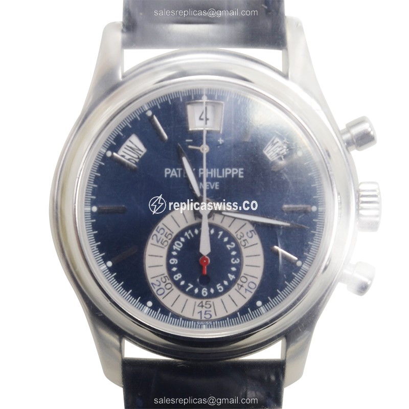 Patek Philippe 5960P-015 Replica - Automatic - 950 Platinum - Blue Dial - Alligator Blue Strap