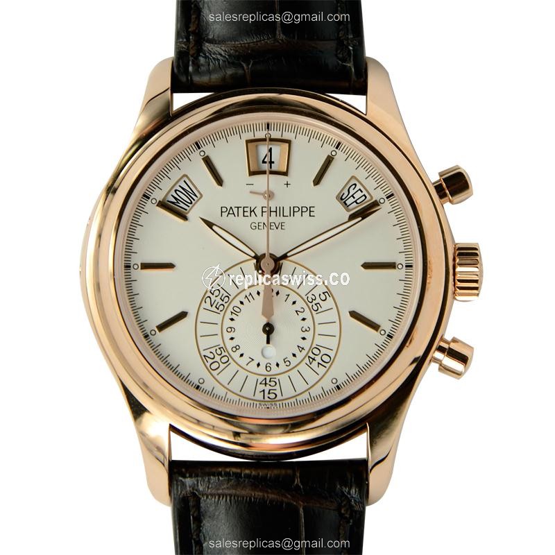 Patek Philippe 5960R-011 Replica - Automatic - Beige Dial on 18kt Gold - Alligator Black