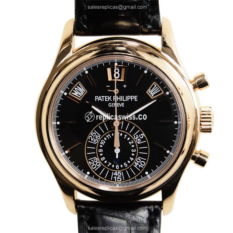 Patek Philippe 5960R-012 Complications - Auto 18kt Rose Gold - Black Dial, Alligator Black Clasp