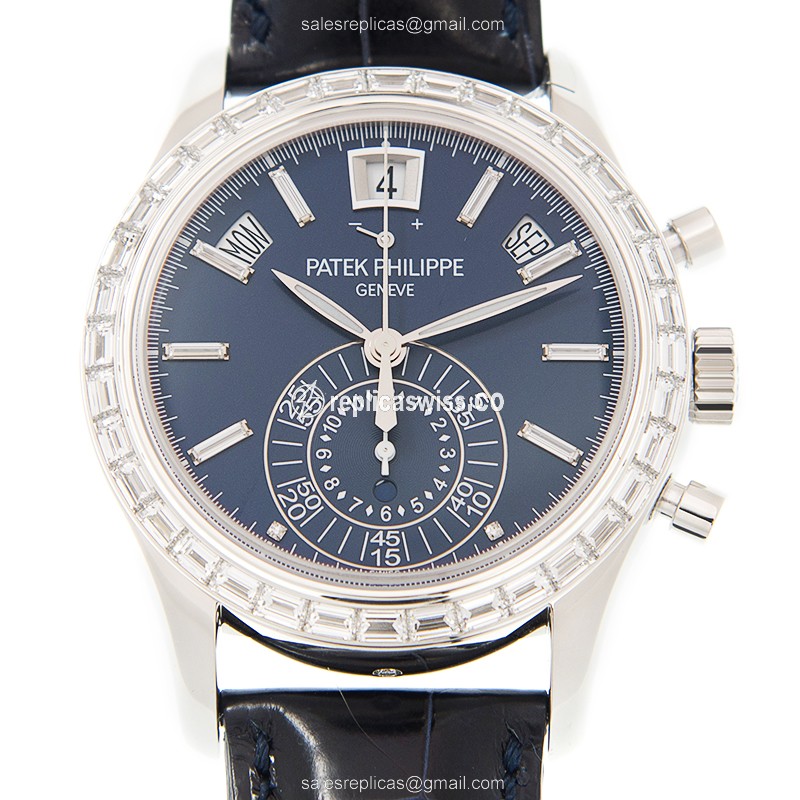 Patek Philippe 5961P-001 Replica - Auto - 18kt White Gold - Diamond Dial - Blue