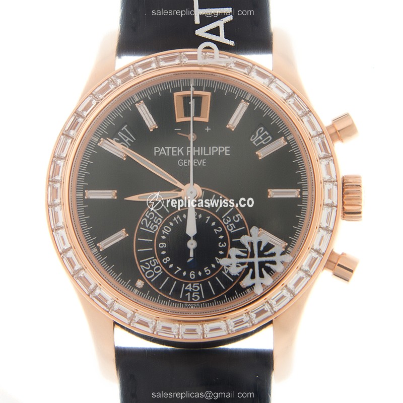 Patek Philippe 5961R-001 Complications Replica - Auto 18kt Rose Gold - Black Dial, Alligator Black - Luxury Replica COMPLICATIONS Watch