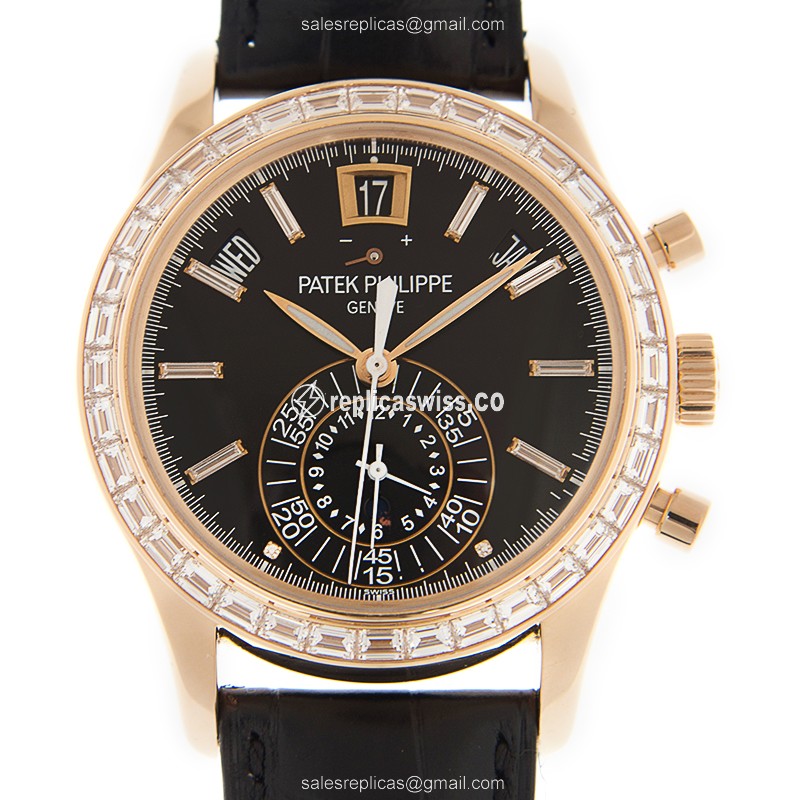 Patek Philippe 5961R-010 Complications - Auto - 18kt Rose Gold - Diamond Dial - Black Alligator Strap