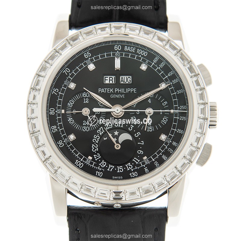 Patek Philippe 5971P-001 Grand Complications Replica - Automatic - Platinum Case - Black Dial - Alligator Strap