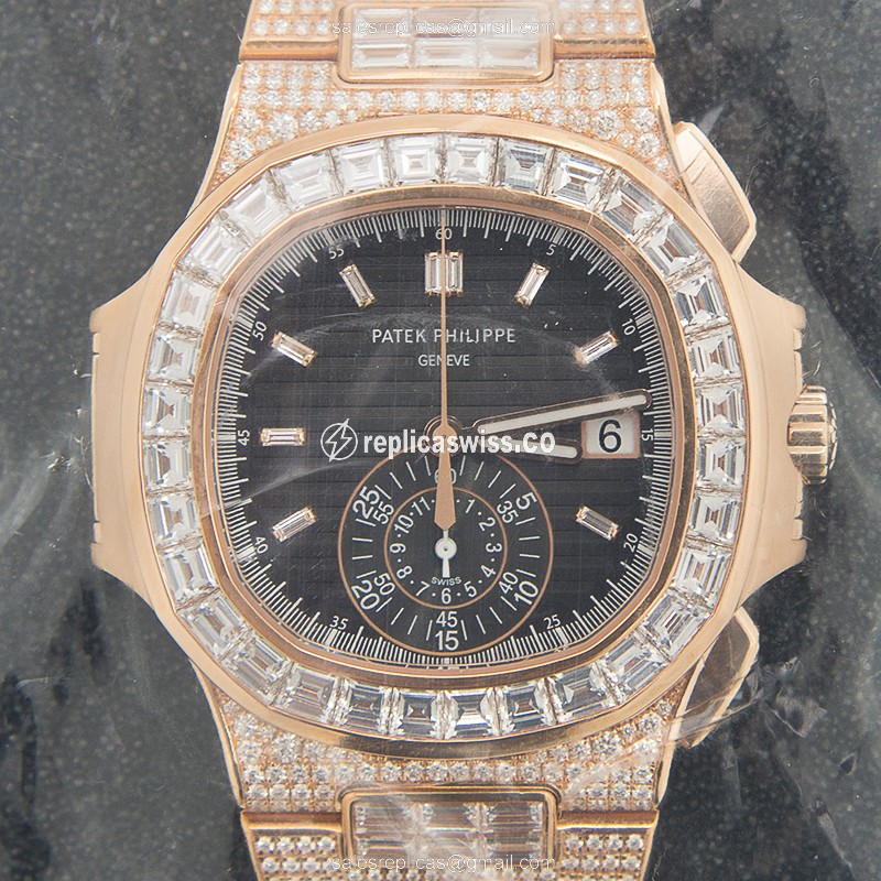 Patek Philippe Replica - 18kt Rose Gold & Diamond - Automatic - Black Dial - Clasp