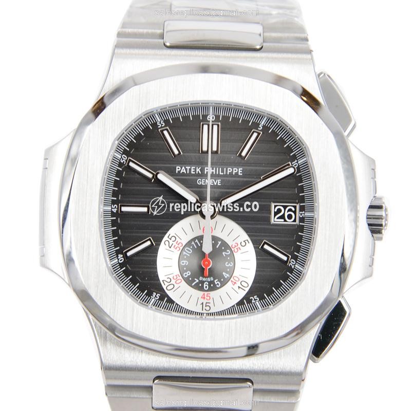 Patek Philippe 5980/1A-014 Replica - Automatic - Steel - Black Dial - Silver Steel Clasp - Luxury Replica NAUTILUS Watch