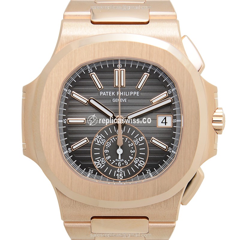 Patek Philippe 5980/1R-001 Replica - Automatic 18kt Rose Gold - Gray Dial - Gold Strap