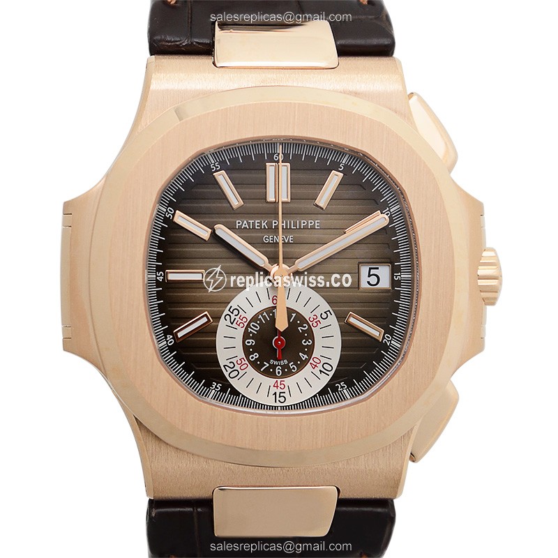 Patek Philippe Nautilus Replica - Brown Dial - Alligator Strap