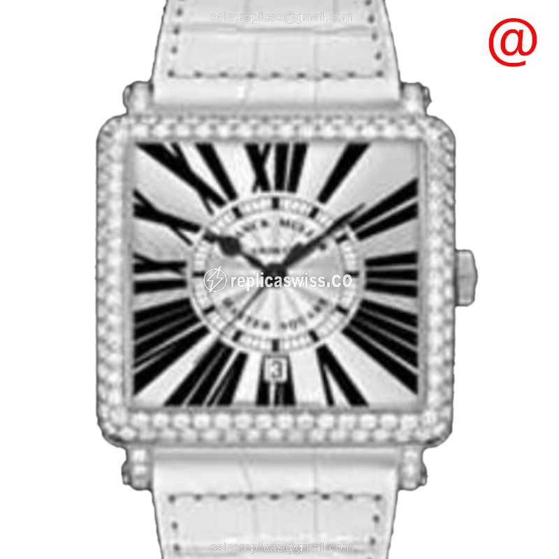 Franck Muller 6000 H SC DT D 1R BL RAC Master Square Replica - Automatic - Diamond Case - Silver Dial - Luxury Replica MASTER SQUARE Watch