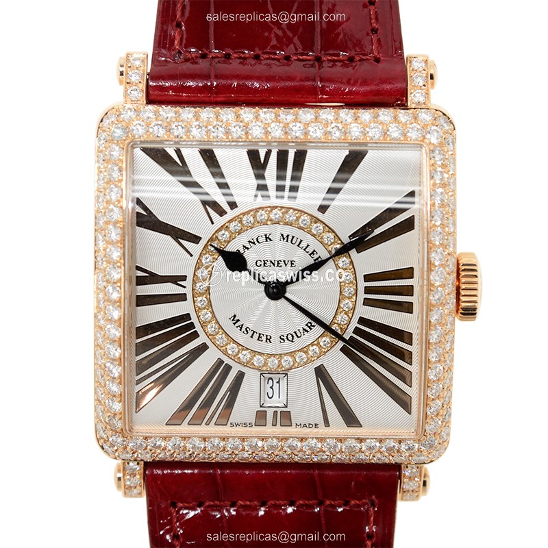 Franck Muller 6000 H SC DT R CD 1R 5N Master Square Replica | Automatic | 18kt Rose Gold | Diamonds on Dial | Leather Strap