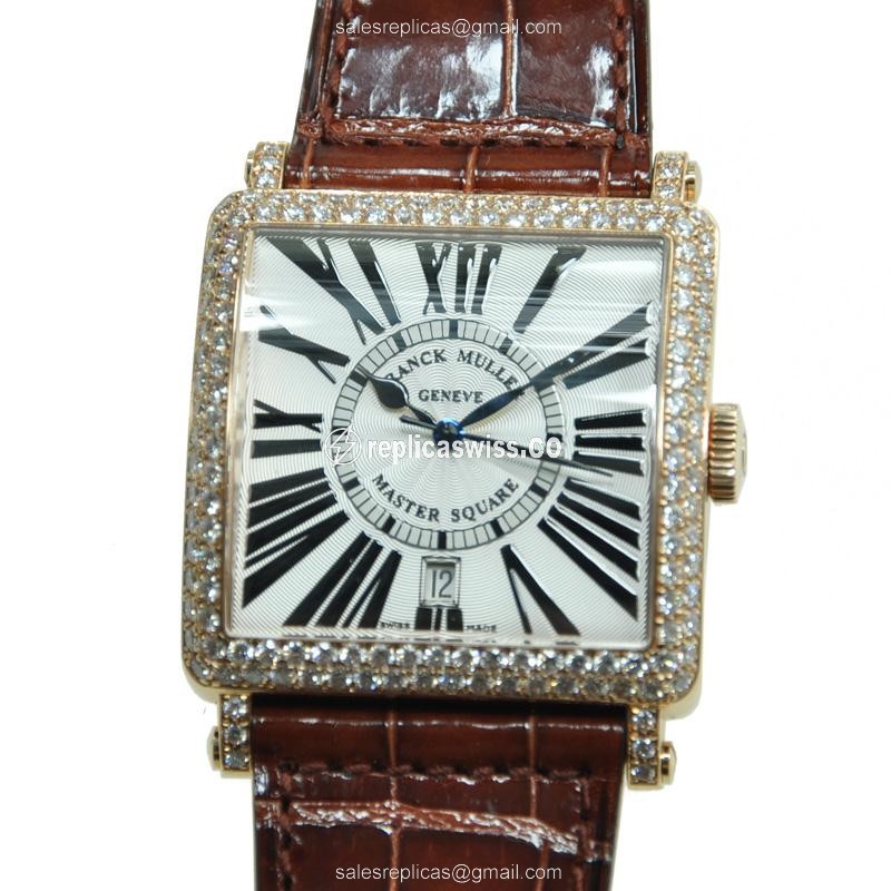 Franck Muller Master Square Replica - Automatic - Rose Gold Case - White Dial - Alligator Brown Strap