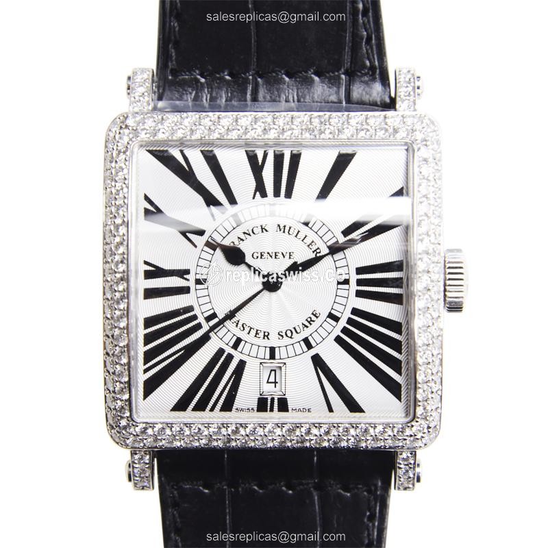 Franck Muller 6000 H SC DT R D OG Master Square - 18kt White Gold - Diamond - Automatic - Silver Dial